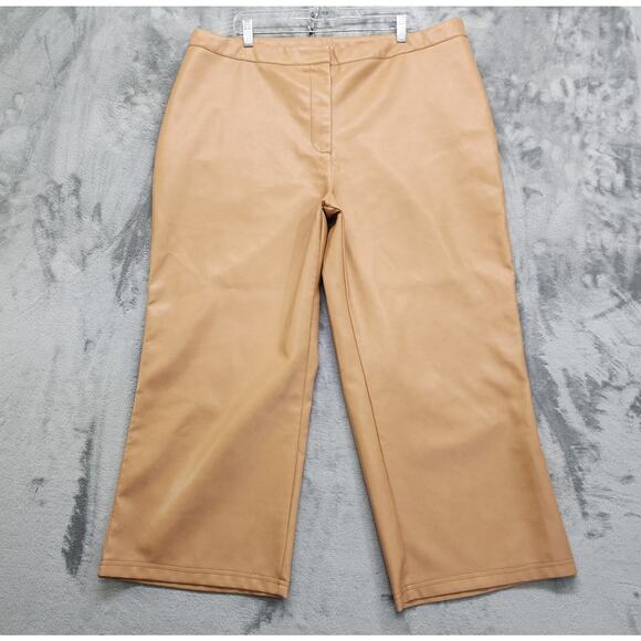 Bagatelle Pants Womens 2X Tan Camel Faux Leather High Rise Wide Leg Crop Stretch - Picture 1 of 11